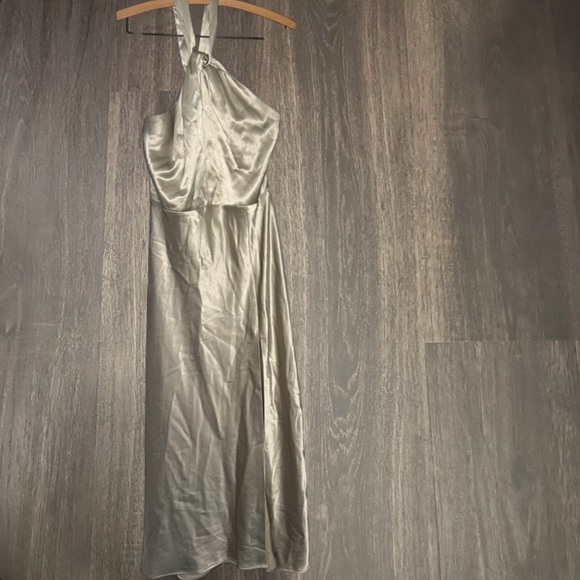 Birdy Grey Gold Satin Halter Bridesmaid Dress Large - Picture 2 of 3